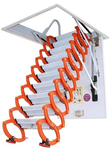 Qxmiguel Scale Scala da soffitta a Scomparsa, Scala telescopica Pieghevole per Interni, gradini Antiscivolo, Telecomando Elettrico, Acciaio al Carbonio Scale soppalco
