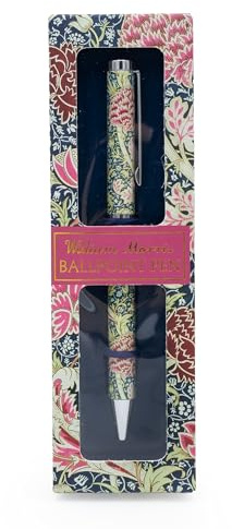 William Morris Cray Ballpoint Pen in Gift Box – Twist Nib Black Ink – Elegant Writing Pen with Classic Floral Design