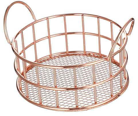 HOMOCONO Iron Storage Basket Round Tabletop Organizer for Home Metal Snack Storage Container Wire Design for Living Office Use