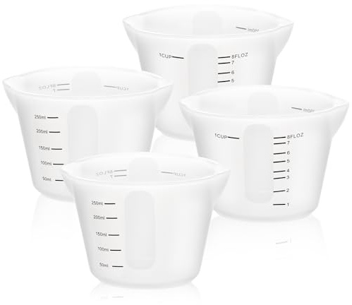 Luxeu Tazas Medidoras de Silicona, 4 Piezas 250ml Tazas de Silicona para Resina con Doble Escala, para Bricolaje Hecho a Mano, Laboratorio, Resina Epoxi