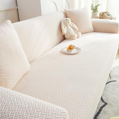 Stretch Sofa Überzug 3 Sitzer, All-Inclusive Elastische Sofaüberzug, Staubdichte Waschbare Sofahusse für Wohnzimmer Sofa Covers Beige 4-Seater-(200-260cm)