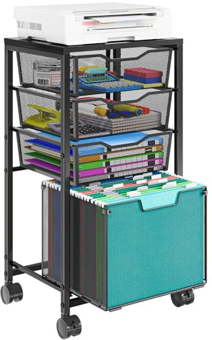 Sbanmao 4 Drawers Rolling File Cart, Under Desk Mobile Filing Cabinet with Wheels, File Cabinets for Home Office, Hanging File Folder Organizer Utility Craft Cart Printer Stand, Black