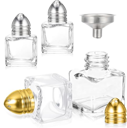 Lnngub 4 Pcs Mini Salt and Pepper Shakers,0.5 oz Mini Salt Shaker Silver & Gold Salts and Pepper Shakers Bulk with Funnel Cube Shape Small Salts Shaker for Kitchen Restaurant Travel Camp Party