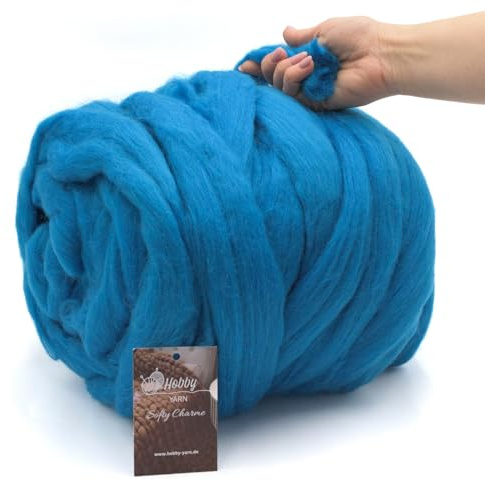 Hobby YARN – Softy Charm – 100 % ny ull, XXL merinoull, extra tjock filtull, filtgarn, torr och våt tovning, handstickning, filtar, babyfiltar, husdjurssäng (47423 – Open Sky, 100 g)