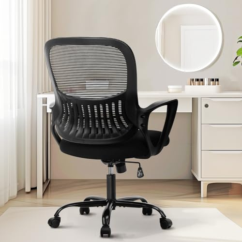 Sweetcrispy Ergonomic Mid-Back Mesh Home Office Desk Chair with Wheels, Lumbar Support, and Comfortable Armrests for Home, Bedroom, Study, Office