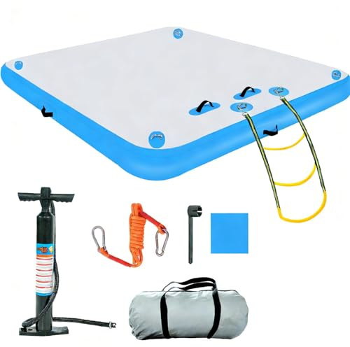 Piattaforma Galleggiante Gonfiabile, molo Gonfiabile materassino Galleggiante a Isola con scaletta di Corda per Piscina, Lago, Spiaggia, Mare, Pesca e Relax,Blu,5.9x7.8ft