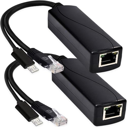 HAAMNING7 2 piezas Divisor PoE micro USB Gigabit de 5 V y 2,4 A, estándar IEEE 802.3af/at, adaptador de alimentación por Ethernet de 10/100 Mbps para Raspberry Pi.