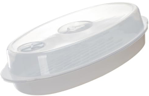 OSALADI Vaporiera per Microonde in Pp con Coperchio, Piastra per Cottura a Vapore di Pesce e Verdure, Contenitore per Forno a Microonde, Utensile Cucina per Riscaldare e Cucinare