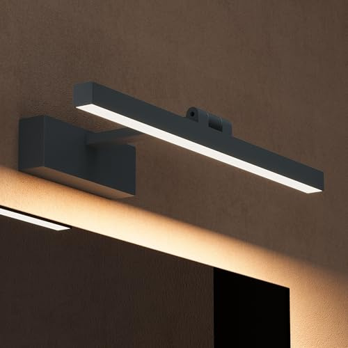 doporro Spiegelleuchte Bad 180° drehbar 40cm LED Spiegellampe Badezimmer | 4000K Badlampe Wand über Spiegel Neutralweiß Badezimmerleuchte 9W Spiegelschrank Beleuchtung, Sandschwarz, Strahlenschön