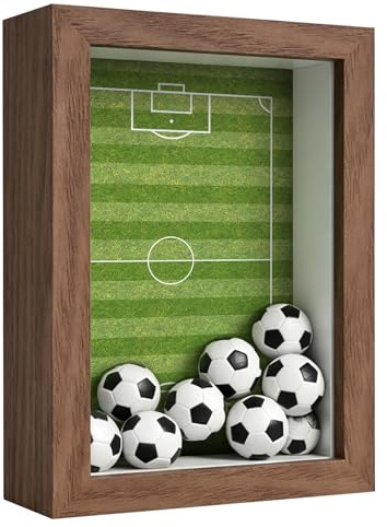 3D Bilderrahmen zum Befüllen，Klarglas 3D Fußballplatz Silhouette Box 15 x 10 cm tiefer Bilderrahmen aus Holz, Fußballfeld-Schaukasten，Mini Museum Bilderrahmen Kinder, Geschenk (Holz)