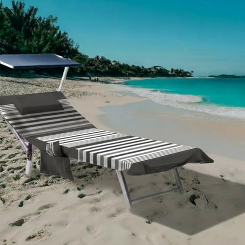 L'Emporio Casa Telo Mare Lettino con Angoli Tasche e Cuscino Cotone Fouta per Spiaggia Piscina Grigio