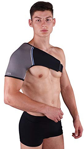 LOREY Verstellbare Schulterbandage für Frauen und Männer, Schulterstütze aus offenporigem Neopren, Schulter-Bandage für Stabilität und Unterstützung am Schultergelenk, Größe M, rechte Schulter