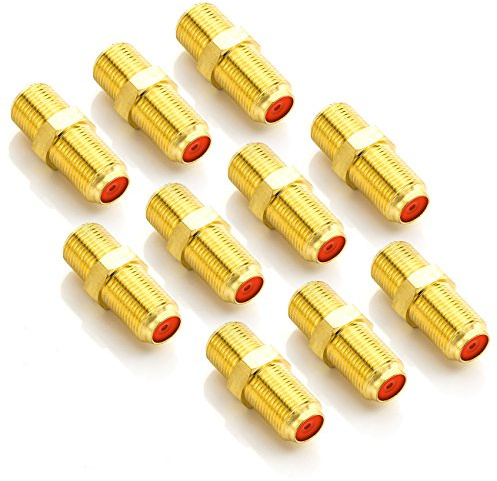 deleyCON SAT Adapter Verbinder, 2X F-Buchse, vergoldet, 10 Stück | Koaxialkabel verlängern, breite Mutter, für Sat Kabel und BK Anlagen