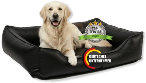 CopcoPet Hundebett Grosse Hunde XL – Waschbares Hundekissen 【Kunstleder】 Hundekorb aus Kunstleder - Formstabiles Hundesofa - Hundekörbchen mit Rand für Hunde, Dog Bed Schwarz 110x90 cm