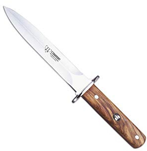 Cudeman Cuchillo 261-L hoja de acero ACX-380 de 16,5 cm y empuñadura de olivo satinado de 11,5 cm para caza, pesca, supervivencia y bushcraft + Portabotellas regalo