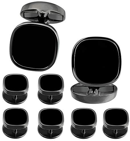 Cufflinks and Studs for Men-Black Stone Mens Fashion Gun-Black Cufflinks and Tuxedo Shirt Studs set for Regular Weeding Business Accessories