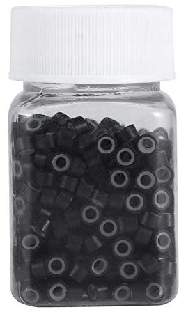 500PCS 5MM Cuentas de extensión de cabello, anillos de enlace forrados de silicona Bucles para extensión de cabello humano 5 colores sin deslizamiento(negro)