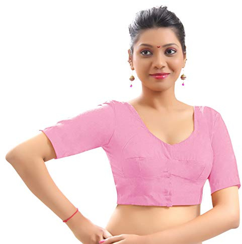 Indian Trendy Pure Cotton Blouse Top Shirt Wedding Choli Saree Skirt Bollywood Indian (XL (Fit Bust: 44 to 46), Pink)