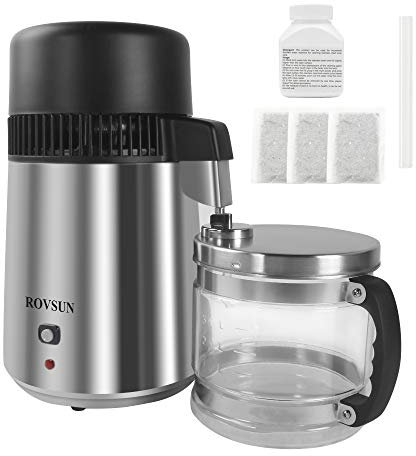 Bonnlo【Upgraded】4L Countertop Water Distiller Machine w/Glass Container, Distilled Water Purifier Filter for Home Use, All Stainless Steel Interior Distilling Pure Water Maker, 220V 750W (Silver)