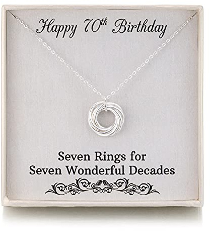 RareLove 70th Birthday Gifts For Women 7 Rings Necklace for Mum | 925 Sterling Silver Seven Rings for Seven Decades 70 Birthday Gift Jewellery for Grandma Mum