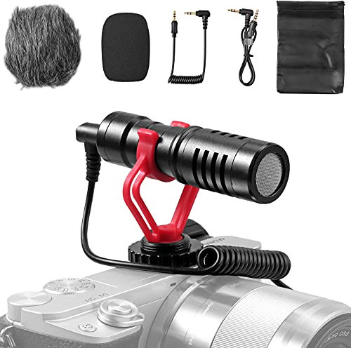 LiNKFOR Kameramikrofon mit Shock Mount Videomikrofon für Kamera Shotgun Mikrofon Deadcat Windschutzscheibe für Smartphones DSLR Kameras Verbraucher Camcorder PCs