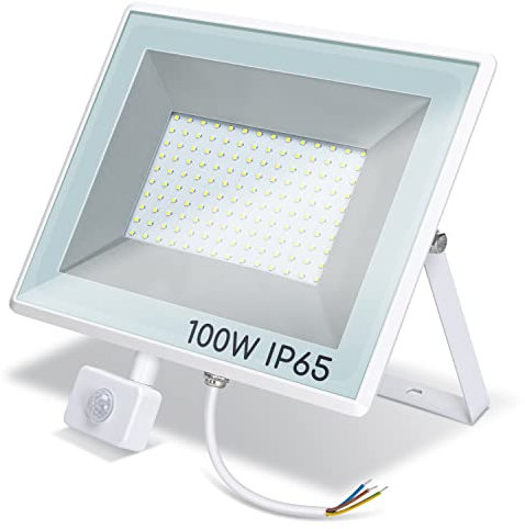 Aigostar 100W Foco LED con Sensor Movimiento PIR,10950LM Super Brillo Focos LED Exterior, IP65 Impermeable,Blanco Natural 4000K Luz de Seguridad para Jardín, Patio,Garaje, etc.