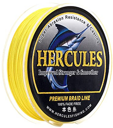 HERCULES Farbechte Geflochtene Angelschnur, 100m PE Geflochtene Schnüre, 4 Stränge Multifile Angelschnur, 90lb Test für Salzwasser und Süßwasser, Gelb, 90lb, 100m
