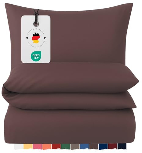 Carpe Sonno Mako Satin Bettwäsche 155x220 cm Uni – Braun Baumwolle | Einfarbige Hotelqualität aus 100 % gekämmter Baumwolle | Bettbezug mit Reißverschluss + Kissenbezug 80x80 | ganzjährig