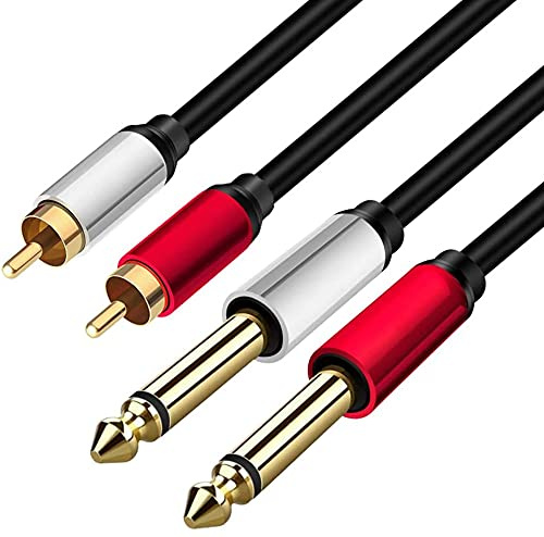 Yeung Qee 2 x 6.35 mm to 2 RCA Stereo Audio Interconnect Cable (4M) | Gold-Plated, Tangle Free, Compatible with AV Receiver, Amplifier, Hi-Fi, Home Theater, Computer, Speaker