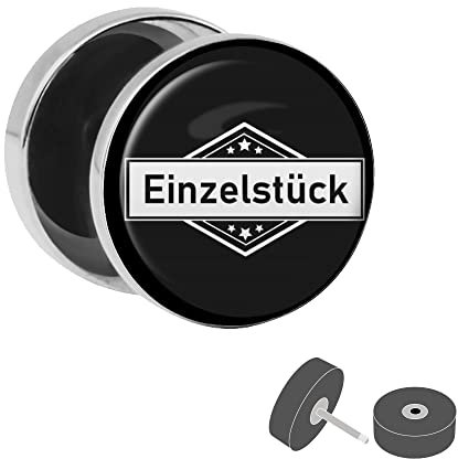 Treuheld® Silberner Fake Plug Einzelstück - Schwarz - Ohrstecker mit Motiv - für Frauen, Männer und Kinder - Anzahl: 1 Stück