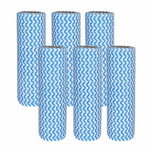 Jebblas Rollo de paño desechable para platos, paños en J, paño de limpieza reutilizable, 120 unidades de paños desechables resistentes reutilizables en un rollo