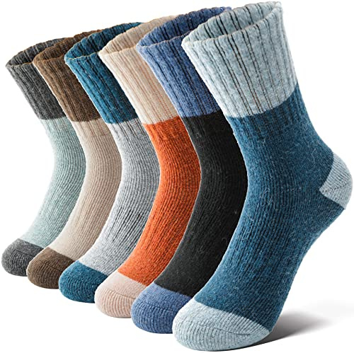 Anlisim Kids Merino Wool Hiking Socks Boys Girls Toddlers Thermal Winter Warm Boot Thick Cushion Snow Ski Gift Stocking Fillers Socks 6 Pairs(Splicing, 8-12 Years)
