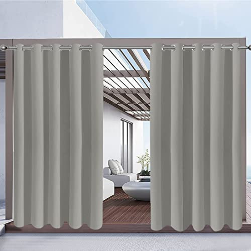 Rosnek Outdoor Curtains Waterproof,Thermal Insulated Pergola Curtain Blackout Gazebo Curtain Waterproof Windproof with Eyelet for Patio/Garden,Light Gray,71W''x 96L'',1 Panel