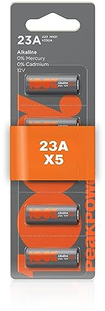 Batterien 23 A, 12 V, MN21, 5 Stück, 100 % Peakpower Alkaline-Batterien | Langlebig, Sehr Leistungsstark, 23 A, A23, 23AE, MN21, V23GA