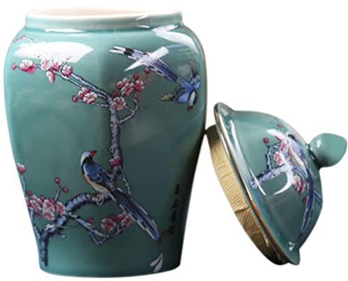 TOPBATHY Vintage Ceramic Tea Canister for Tea Coffee Storage with Airtight Lid and Unique Design Retro Shape Multi-function Kitchen Storage Jar for Household Use