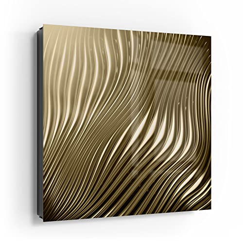 DEQORI Schlüsselkasten schwarz | 30x30 cm | Motiv Goldenes Rillendesign | Glas & Metall Schlüssel-Box | Schlüsselschrank mit 50 Haken + 2 Magnete | Moderne Box magnetisch & beschreibbar