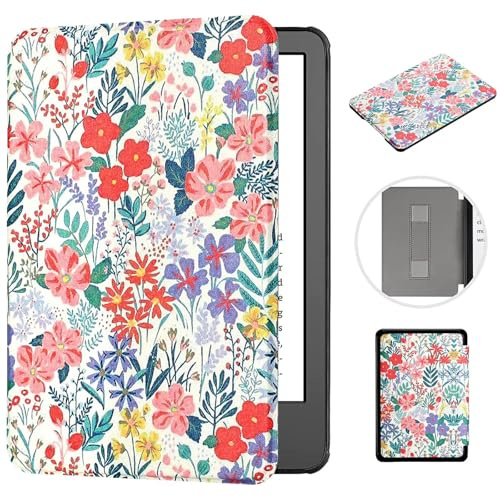 MOKASE Étui pour 6.8 Kindle Paperwhite 11ème Génération (Modèle: M2L3EK/M2L4EK), Synthétique avec Automatique Réveil/Sommeil Dragonne pour Signature Edition&Kindle Paperwhite 2021, Floral
