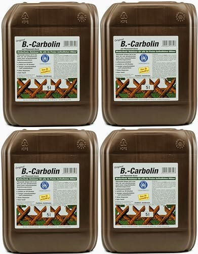 4x 5L B-Carbolin Holzlasur + 1x Bildmagnet! Öl Holzfarbe für optimalen Holzschutz Aussen Farbe Braun Ideal für Zaunfarbe, 4x 5 L Liter Holzschutzlasur Wetterfest für Außen und Innen, ähnlich Holzlack