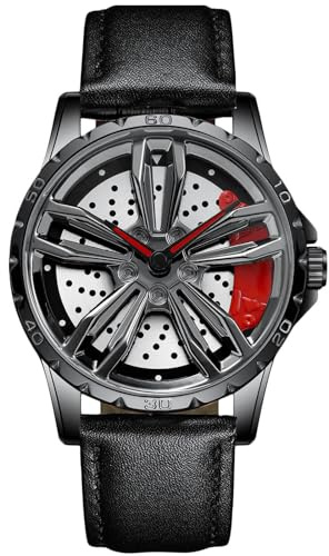 RORIOS Relojes de Ruedas Coche Reloj de Pulsera Deporte 3ATM Impermeable Moda Esqueleto para Hombre