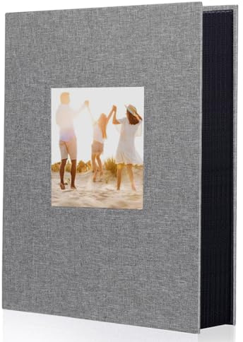 Miaikoe Photo Album 6x4 300 Pockets Slip in Large Capacity Album for Family Wedding Anniversary Linen Album Book Holds 300 Horizontal 10x15cm Photos(300 Pockets, Grey)