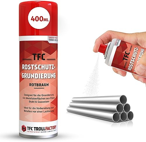 TFC Rostschutz Grundierungsspray- Hochwirksames, Schnelltrocknendes Anti-Rostspray - Rostschutzfarbe mit Kratzfestigkeit - Überlackierbar - Roststop in Rotbraun für Innen- und Außenbereich | 6x 400 ml