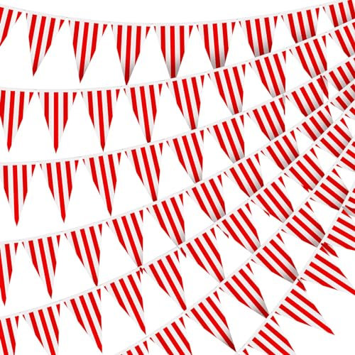 VIKY® 4 Stück Wimpelkette Outdoor Wetterfest, Wimpel Girlande 10m, PE Aufhänge Wimpelkette Rot Weiß, Girlanden Wimpelkette Geburtstag für Draußen, Girlande Banner für Karneval, Weihnachten, Festival