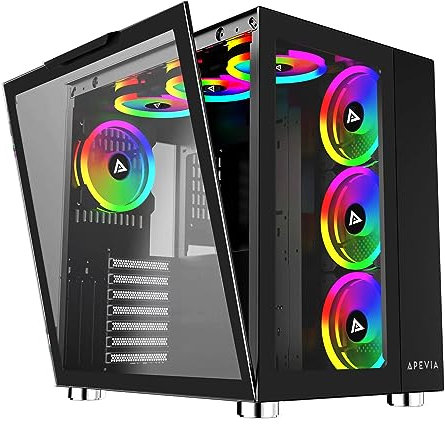 Apevia Prism-Elite-BK Prism Elite Boîtier de PC de Jeu ATX avec 7 Ventilateurs PWM ARGB de 120 mm, 366 Modes RVB, Deux Panneaux en Verre trempé, Support de radiateur de 360 mm, 2 Ports USB 3.0, 2
