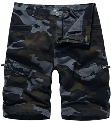 LY4U Short Cargo Extérieur Homme Respirant Escalade Randonnée Short Pantalon Multi-Poches, Camouflage Noir XL