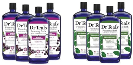 Dr Teal's Foaming Bath with Pure Epsom Salt, Black Elderberry with Vitamin D, 34 fl oz & Foaming Bath with Pure Epsom Salt, Relax & Relief with Eucalyptus & Spearmint, 34 fl oz