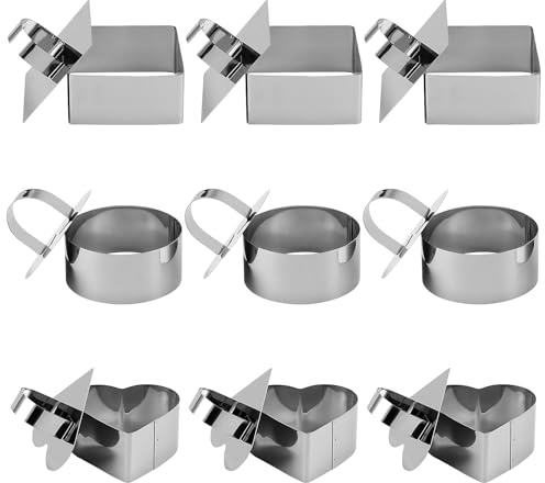 MUNGHOK Lot de 9 Cercles à Pâtisserie en Acier Inoxydable, 3 Formes, Emportes-Pièces Pâtisserie, pour Le Bricolage, Les Desserts, Les Mousses