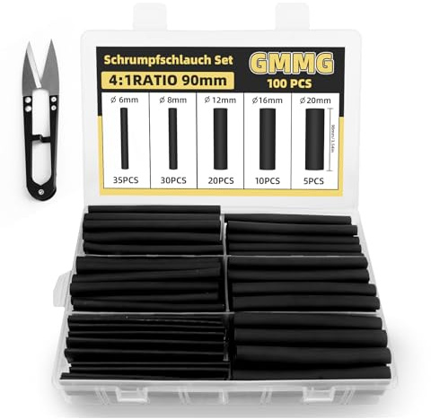 100 Stück Schrumpfschlauch Set mit Kleber 4:1 Schrumpfschläuche 5 Größen Wasserdicht Heat Shrink Tube