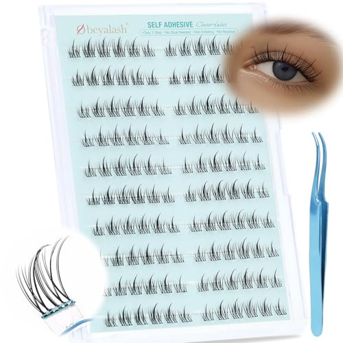 Obeyalash No Glue Lashes 120pcs Individual Clusters DIY False Eyelashes Self Adhesive Press on Lash Cluster Reusable Soft Natural No Glue Needed Lashes with Lash Tweezers