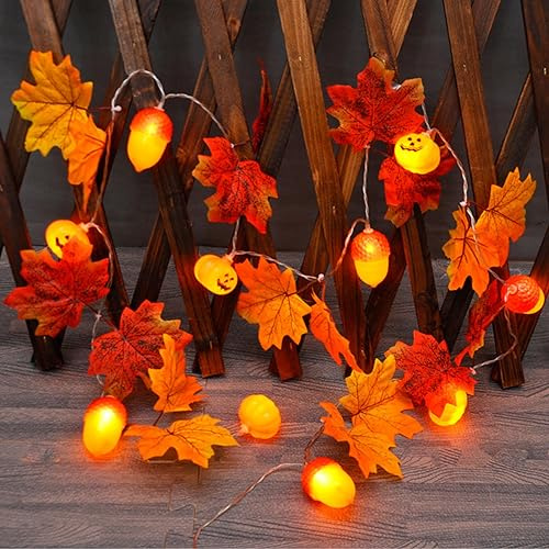 ACAREY Lichterkette 3M 20LED Herbst Dekoration Batteriebetrieben mit Timer, Ahornblätter Girlande für Thanksgiving, Halloween, Weihnachten
