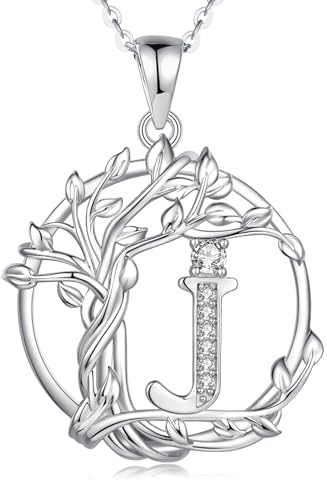 FANCIME Lebensbaum Buchstaben Kette Damen, 925 Sterling Silber A-Z Alphabet Initialen Anhänger Halskette Schmuck Geschenke für Damen Frauen Mädchen, Kettenlänge: 40+5 cm